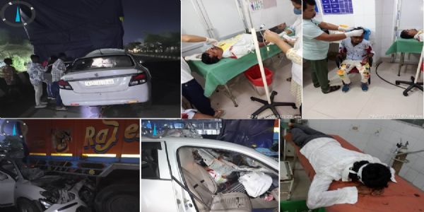 ट्रक से टकराई कार, एक की मौत, छह घायल