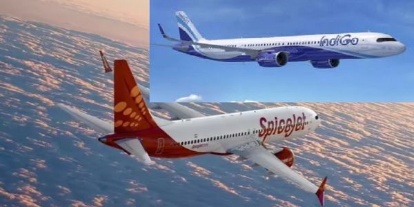इंडिगो और स्पाइसजेट के लोगो का प्रतीकात्मक चित्र