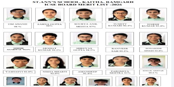 सेंट एंस स्कूल के छात्रों ने आईसीएसई की रिजल्ट में किया बेहतर प्रदर्शन