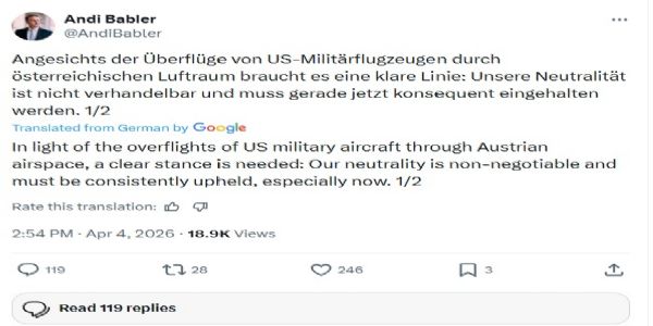 ऑस्ट्रिया के उप-चांसलर एंड्रियास बैबलर का साेशल मीडिया एक्स पर बयान