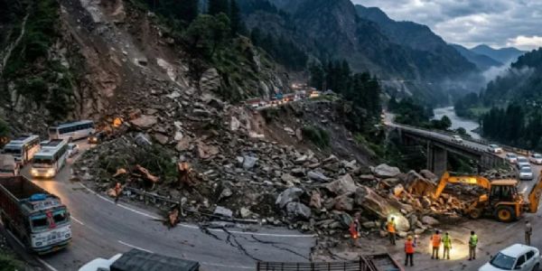 जम्मू-श्रीनगर राष्ट्रीय राजमार्ग-44 पर भारी भूस्खलन का एआई की मदद से तैयार किए फोटो में ऐसा नजारा नजर आया। जम्मू-श्रीनगर राष्ट्रीय राजमार्ग-44 पर भारी भूस्खलन का एआई की मदद से तैयार किए फोटो में ऐसा नजारा नजर आया।