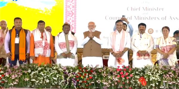 Prime Minister Narendra Modi in Assam on Tuesday. Prime Minister Narendra Modi in Assam on Tuesday.
