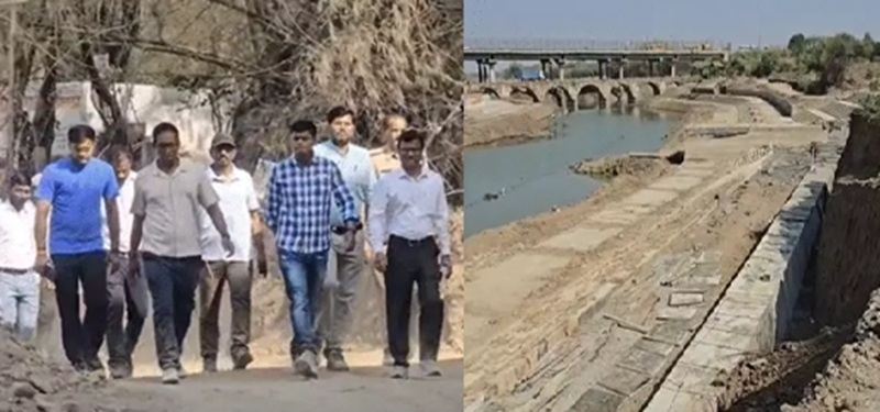 शिप्रा घाटों का पैदल निरीक्षण करते कमिश्नर-कलेक्टर और अन्य अधिकारी शिप्रा घाटों का पैदल निरीक्षण करते कमिश्नर-कलेक्टर और अन्य अधिकारी