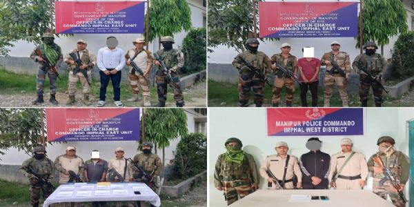 मणिपुर के अलग-अलग हिस्सों से गिरफ्तार चार उग्रवादियों की तस्वीर