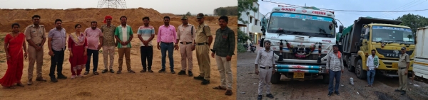 रेत का अवैध भंडारण पर कार्रवाई करते अधिकारी रेत का अवैध भंडारण पर कार्रवाई करते अधिकारी