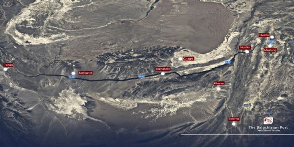 द बलोचिस्तान पोस्ट की वेबसाइट में क्वेटा-ताफ्तान राजमार्ग को लाल रंग से दर्शाया गया है। द बलोचिस्तान पोस्ट की वेबसाइट में क्वेटा-ताफ्तान राजमार्ग को लाल रंग से दर्शाया गया है।