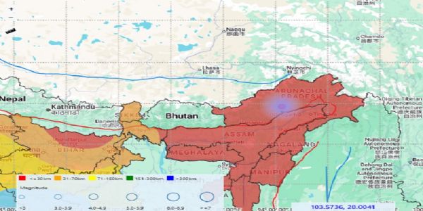 अरुणाचल प्रदेश के कामले जिला में आए भूकंप का मैप