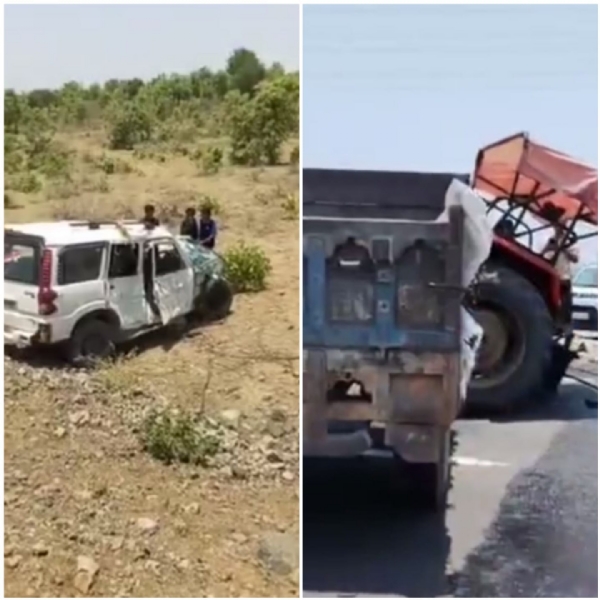 स्कॉर्पियो ने पहले बाइक और इसके बाद ट्रैक्टर में जा भिड़ी स्कॉर्पियो ने पहले बाइक और इसके बाद ट्रैक्टर में जा भिड़ी