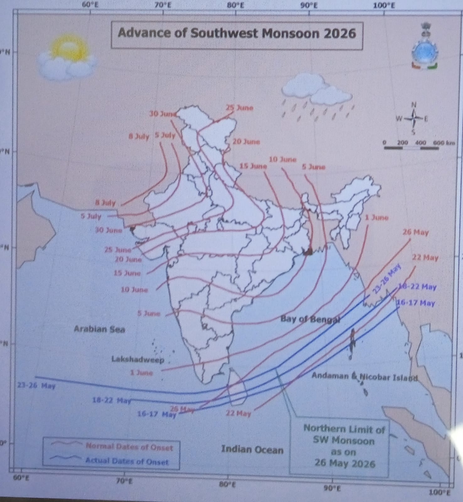 दक्षिण-पश्चिम मानसून की 26 मई की स्थिति (फोटो स्रोत- आईएमडी)