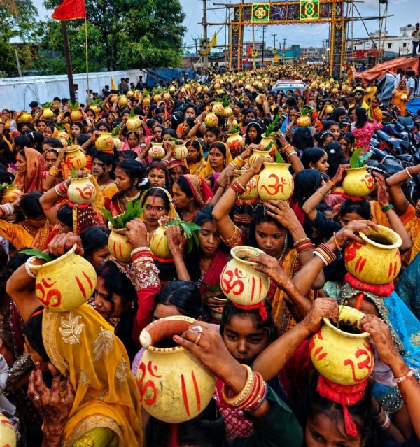 बाबा दुखिया शिव मंदिर में 45वें महाविष्णु यज्ञ की भव्य कलश यात्रा