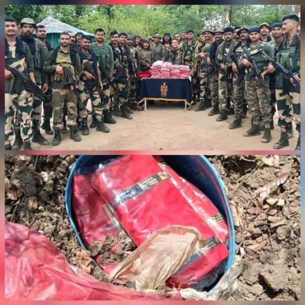 छत्तीसगढ़ के कांकेर में नक्सली डम्प से 580 मीटर लाल कपड़े  बरामद