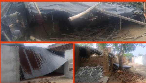 आंधी से क्षतिग्रस्त घर व छप्पर