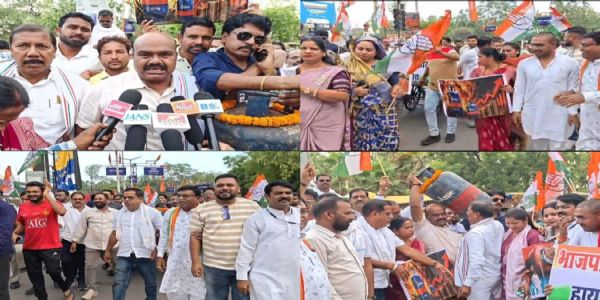 जांजगीर में गैस सिलेंडर की बढ़ती कीमतों के खिलाफ कांग्रेस का प्रदर्शन, कचहरी चौक में जोरदार नारेबाजी