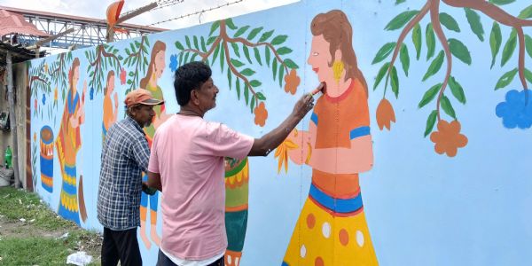 स्वच्छता सर्वेक्षण को लेकर नगर परिषद क्षेत्र में दिवाल पेंटिंग