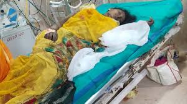 जंगली सूअर के हमले में घायल महिला इलाज कराते हुए
