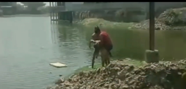 बच्चे को बाहर निकालते हुए