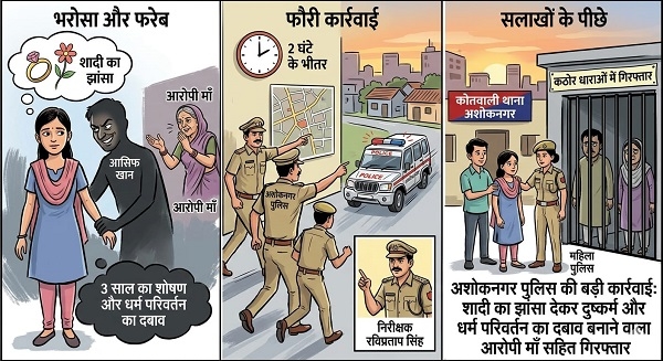 अशोकनगर शादी का झांसा देकर दुष्कर्म और धर्म परिवर्तन का दबाव, आरोपी मां सहित गिरफ्तार