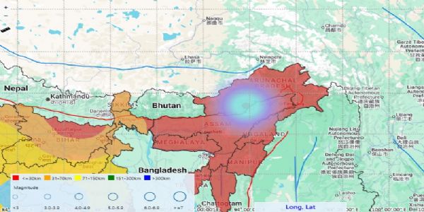 अरुणाचल प्रदेश के पापुम पारे जिले में आए भूकंप का मैप