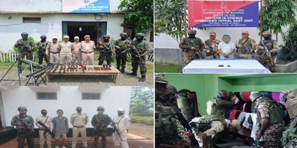 मणिपुर द्वारा बरामद हथियार एवं गोला-बारूद तथा गिरफ्तार उग्रवादियों की तस्वीर मणिपुर द्वारा बरामद हथियार एवं गोला-बारूद तथा गिरफ्तार उग्रवादियों की तस्वीर