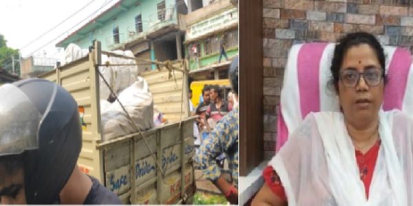 तृणमूल विधायक प्रिया पाल के गोदाम और गैरेज से राहत सामग्री हटाये जाने के दौरान हंगामा