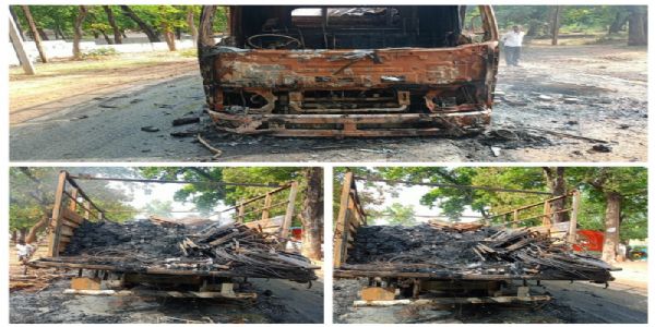 उमरिया : परचून से भरे ट्रक में लगी भीषण आग, लाखों रुपये का सामान जलकर खाक