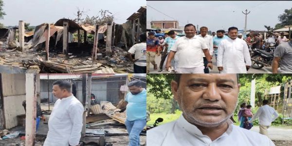 गलगलिया अंतरराष्ट्रीय बाजार में भीषण अग्निकांड, कई दुकानें जलकर खाक