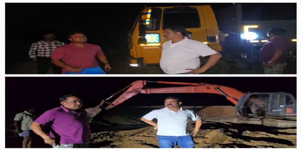 प्रतिबंध के बीच मिनगाछल नदी से अवैध रेत उत्खनन कर रहे छह वाहन जब्त