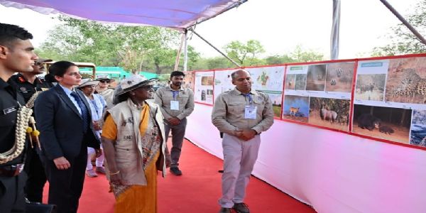राष्ट्रपति कूनो में चीता कमांड कंट्रोल सेंटर और चीता प्रदर्शिनी का अवलोकन करती हुईं राष्ट्रपति कूनो में चीता कमांड कंट्रोल सेंटर और चीता प्रदर्शिनी का अवलोकन करती हुईं