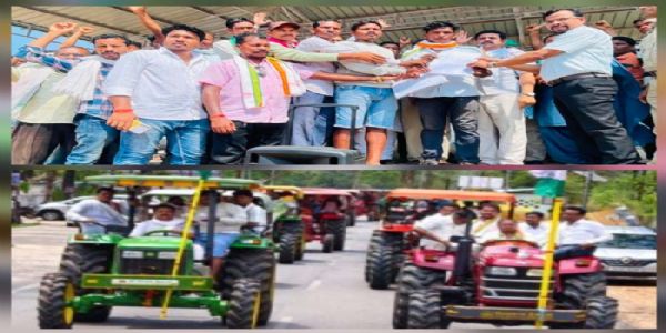 कांग्रेस के बीजापुर विधायक ने किसानों के साथ ट्रैक्टर रैली निकालकर सौंपा ज्ञापन
