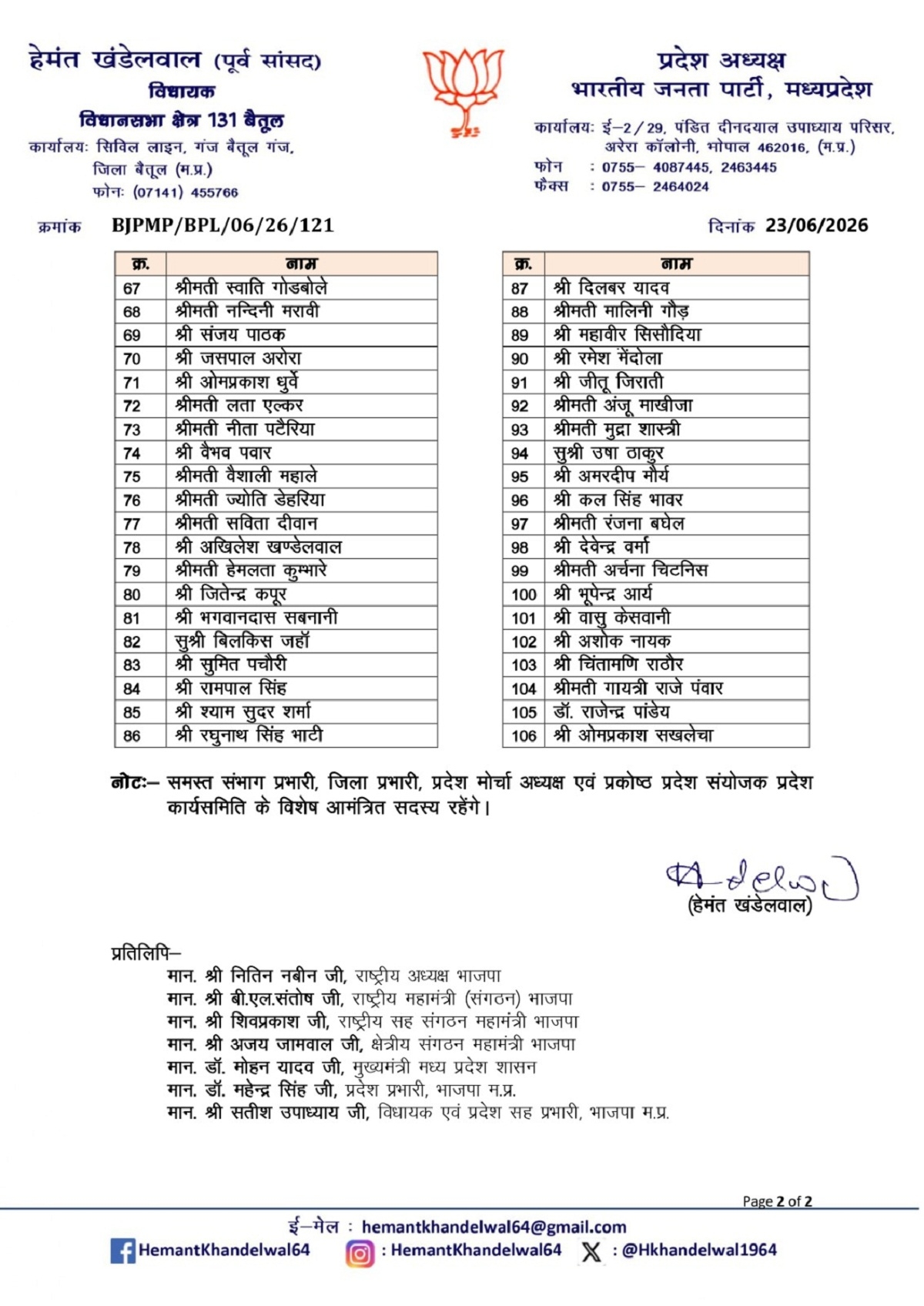 भाजपा प्रदेश कार्यसमिति की सूची भाजपा प्रदेश कार्यसमिति की सूची