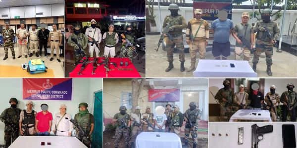 मणिपुर में पांच उग्रवादी गिरफ्तार, हथियारों का जखीरा और संदिग्ध गांजा बरामद