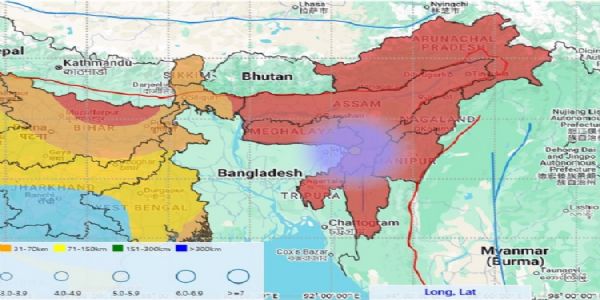 असम में आए भूकंप के मैप की तस्वीर