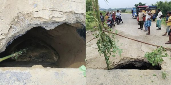 लगातार बारिश से इंडो-नेपाल बॉर्डर रोड प्रभावित, डोरिया पुल का एप्रोच धंसा