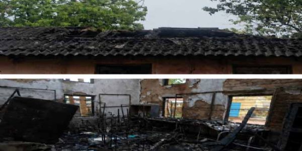समग्र शिक्षा कार्यालय पर आकाशीय बिजली गिरने से लगी आग