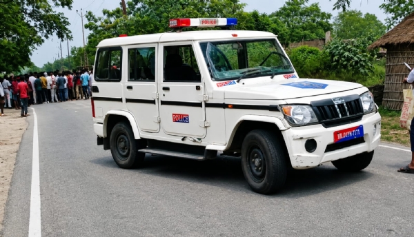 क्षति ग्रस्त पुलिस गाड़ी