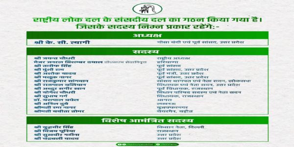 रालोद संसदीय बोर्ड का गठन, पूर्व सांसद केसी त्यागी बने अध्यक्ष