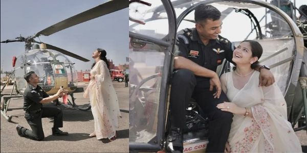हेलीकॉप्टर के सामने गर्लफ्रेंड को प्रपोज करते कैप्टन भरत भारद्वाज