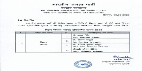 भाजपा द्वारा जारी सूची
