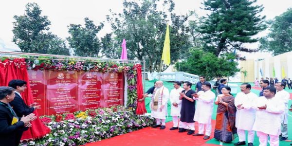 Union Home minister Amit Shah Lying Fountain Stone of the Taj Five-Star Heritage Hotel at Pushpabanta Palace.