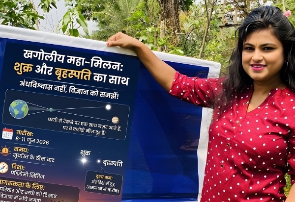 आसमान में 8 से 10 जून तक होने वाली खगोलीय घटना की जानकारी देते हुए विज्ञान प्रसारक सारिका घारू आसमान में 8 से 10 जून तक होने वाली खगोलीय घटना की जानकारी देते हुए विज्ञान प्रसारक सारिका घारू