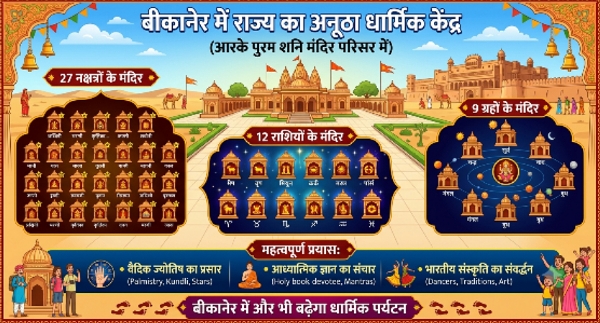 बीकानेर के शनि देव मंदिर परिसर में 27 नक्षत्र, 12 राशियां एवं 9 ग्रहों को समर्पित विशेष मंदिरों का हाेगा निर्माण