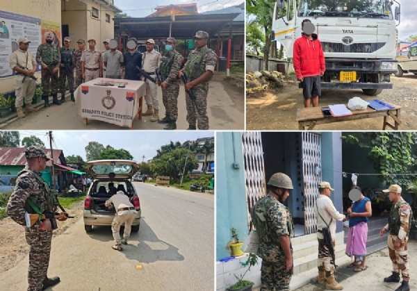 मणिपुरः सुरक्षा बलों द्वारा मादक पदार्थ के साथ गिरफ्तार तस्कर एवं तलाशी अभियान चलाते सुरक्षा कर्मियों का दृश्य। मणिपुरः सुरक्षा बलों द्वारा मादक पदार्थ के साथ गिरफ्तार तस्कर एवं तलाशी अभियान चलाते सुरक्षा कर्मियों का दृश्य।