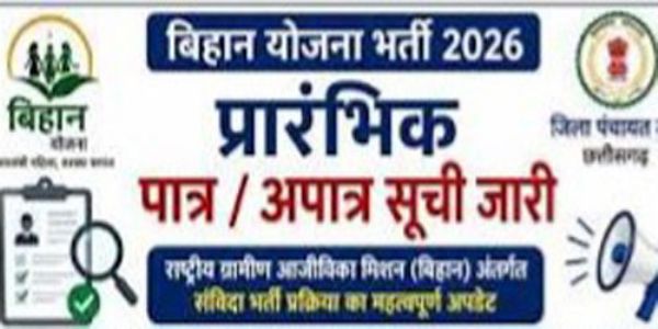 बिहान मिशन के अंतर्गत बैकलॉग भर्ती की सूची जारी, 24 जुलाई तक दावा-आपत्ति आमंत्रित