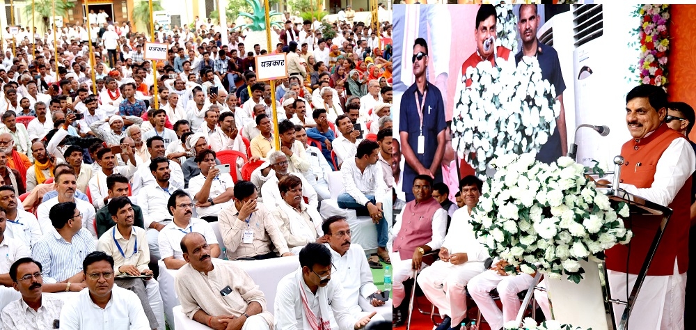टीकमगढ़ में 13 अमृत भारत रेलवे स्टेशन के शुभारंभ कार्यक्रम में मुख्यमंत्री संबोधित करते हुए
