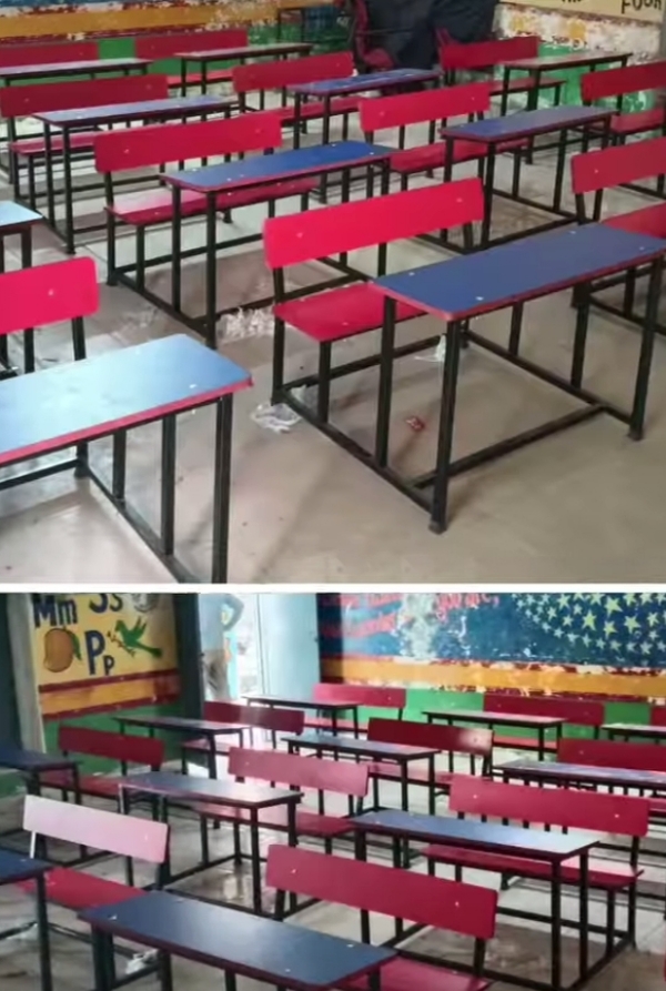 प्राथमिक विद्यालय में नई ब्रेंच की फोटो प्राथमिक विद्यालय में नई ब्रेंच की फोटो