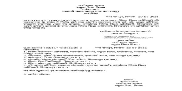 डॉ. अजय कौशिक को जिला शिक्षा अधिकारी बिलासपुर का अतिरिक्त प्रभार, आदेश जारी