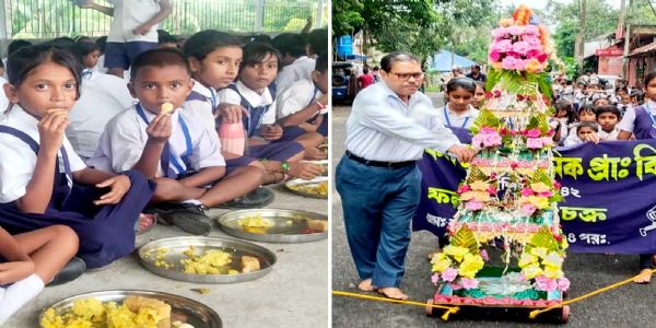 फलता के स्कूल में अनूठी उल्टा रथयात्रा, मिड-डे मील का भोजन भगवान जगन्नाथ को अर्पित कर बच्चों में बांटा गया