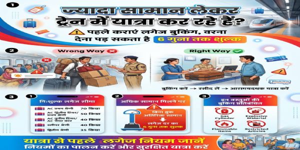 रेलवे में निर्धारित सीमा से अधिक लगेज बिना बुक मिलने पर होगी कार्रवाई, देना पड़ सकता है 6 गुना तक शुल्क