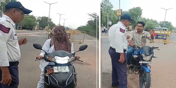 बिना हेलमेट और ओवरस्पीडिंग पर चला पुलिस का डंडा