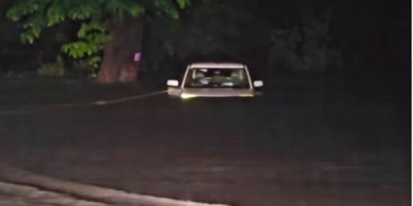 नाले में फंसी पुलिस की बोलेरो, चालक पेड़ पर चढ़ा, रेस्क्यू कर दो अधिकारियों को बचाया गया